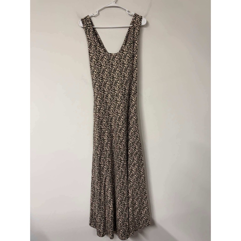 Pact Womens XL Tan Brown Leaf Print Organic Cotton Crossback Maxi Dress Boho